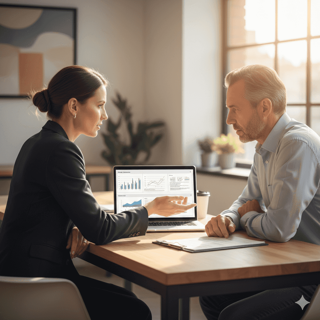 Insurance consultation on laptop