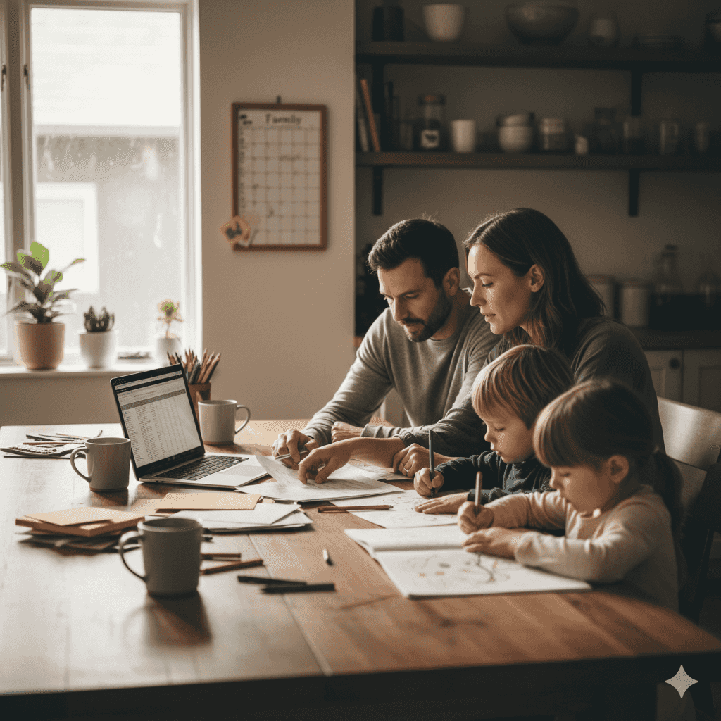 Family gathered around kitchen table