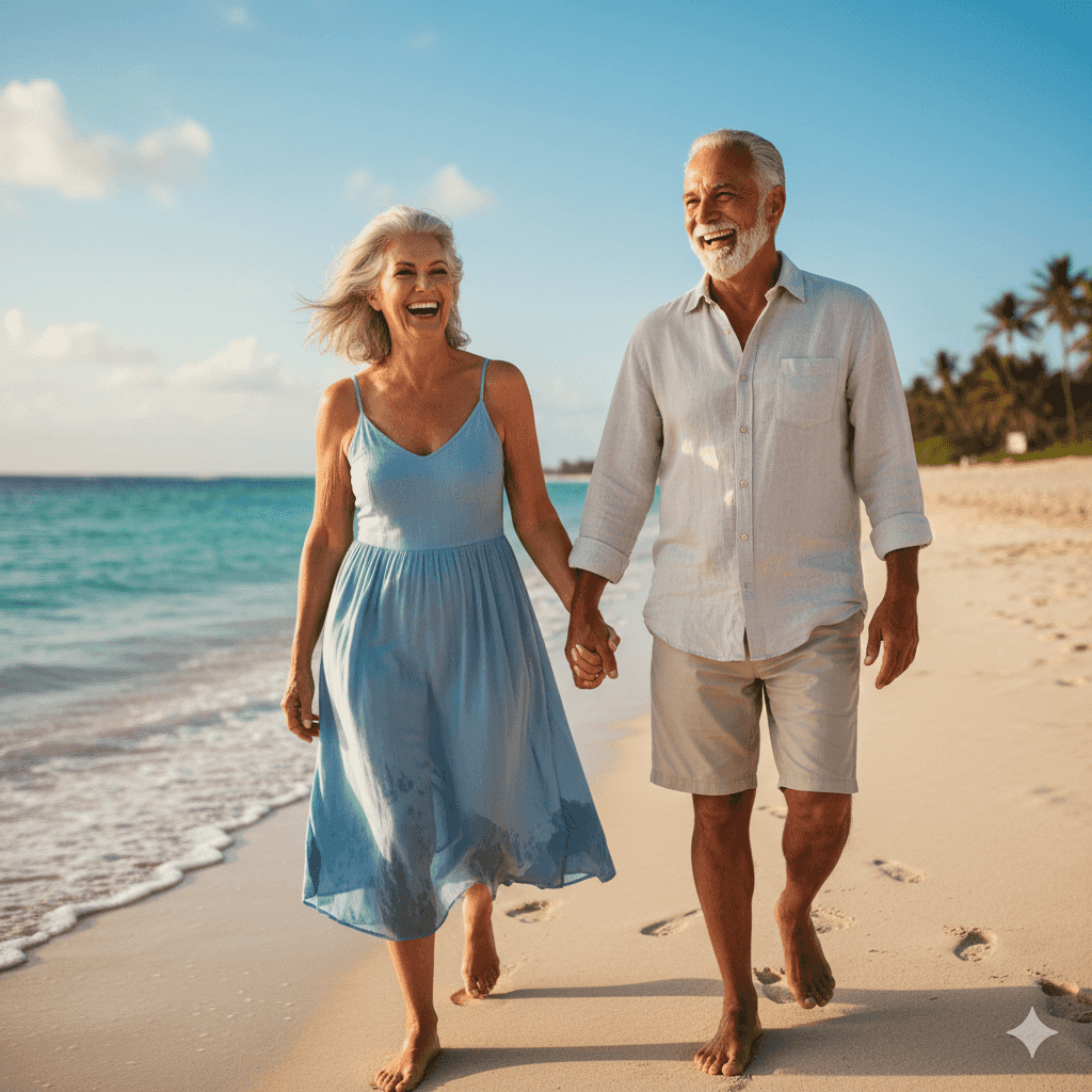 Senior couple enjoying retirement at the beach